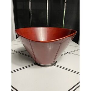 VTG MCM Mahogany & Pewter Bowl Modernist Style Home Decor Wood Design